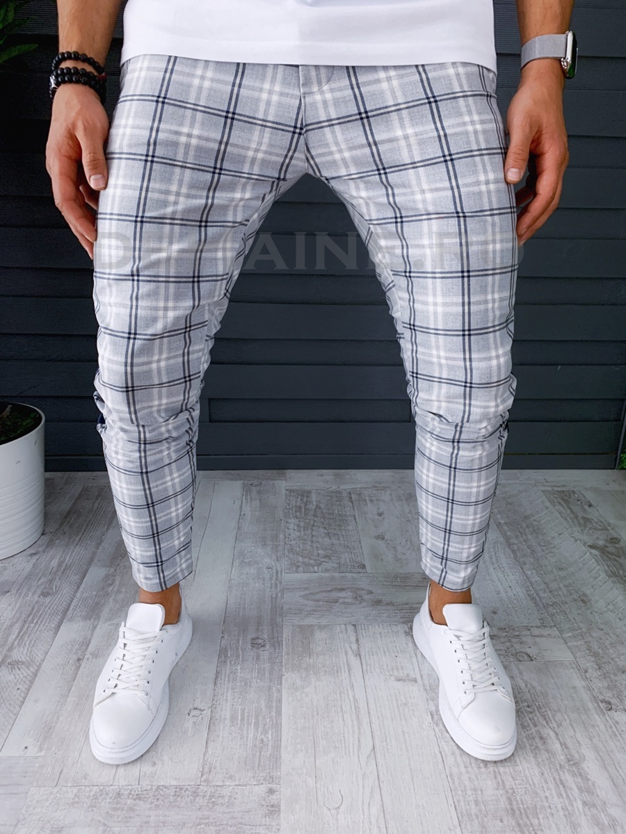 Pantaloni barbati albastri in carouri smart casual zr p18038 85-1
